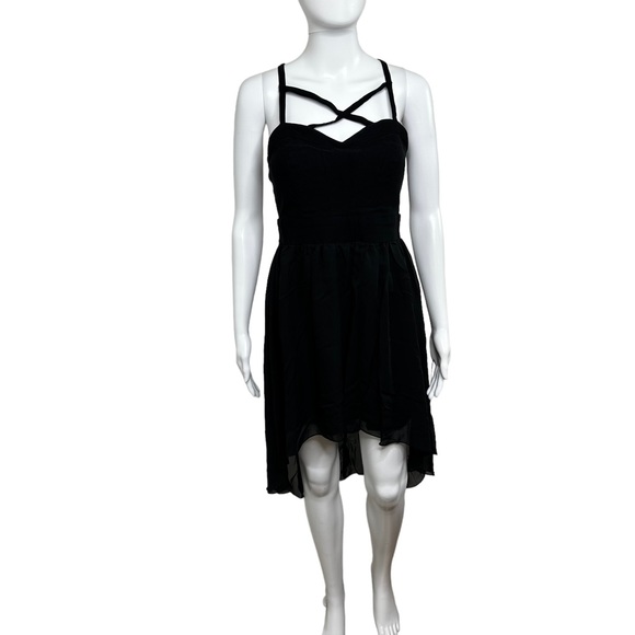 TRIXXI Black Hi Low Strappy Party Dress Size 11 Lined Tulle T-Back Witchy Goth - Picture 2 of 14
